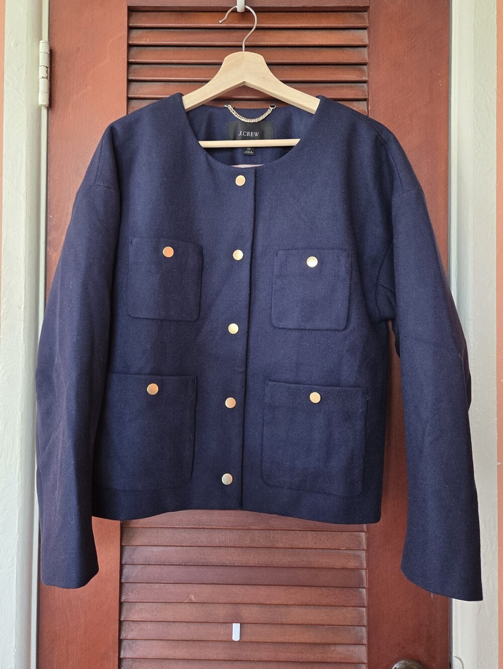 J.Crew Relaxed Lady Jacket in Double-Serge 100% Wool, Navy Blue, Size 10 - Picture 3 of 11